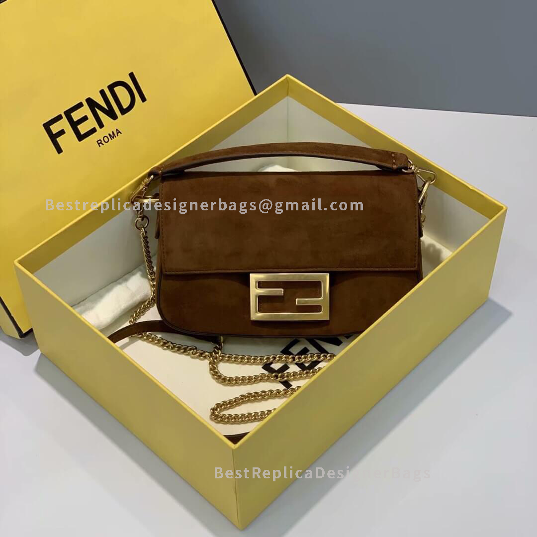 Fendi Baguette Mini Brown Velvet Bag GHW 308S